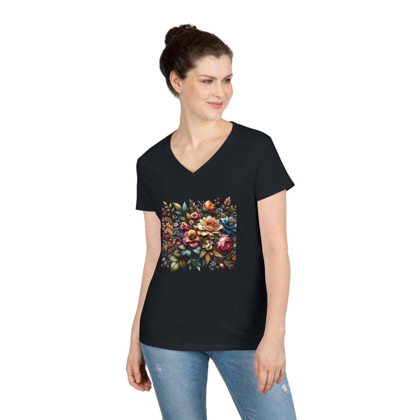 Floral design, vibrant, Ladies' V-Neck T-Shirt