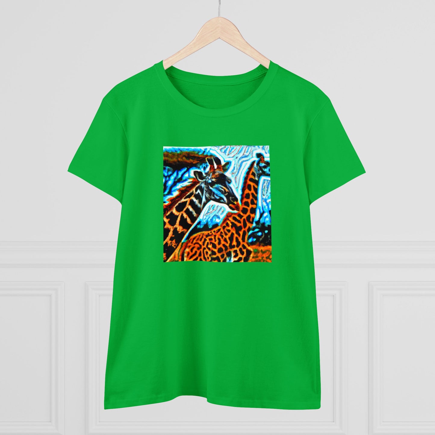 Giraffe, oil pastel, Women's Midweight Cotton Tee