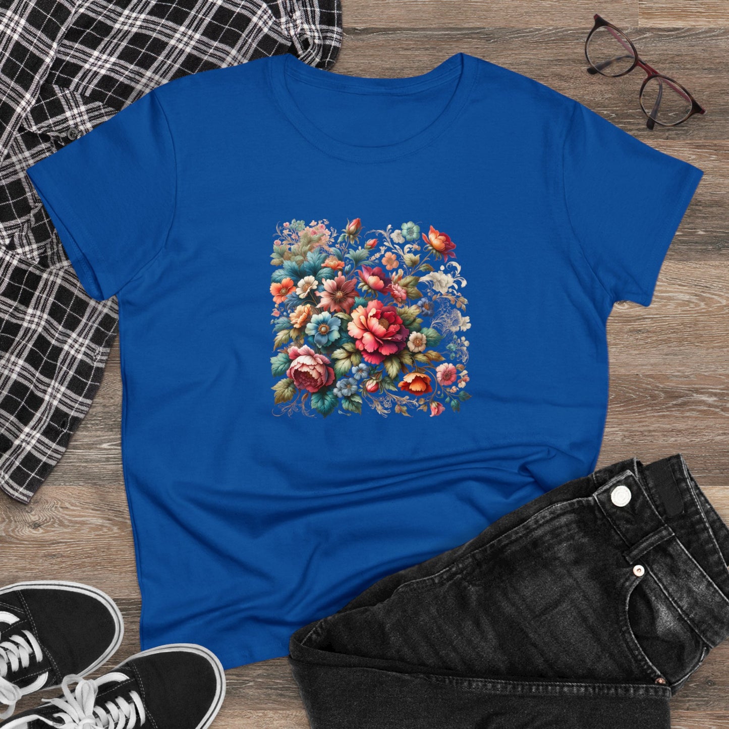 Floral design, botanical prints, Women's Midweight Cotton Tee