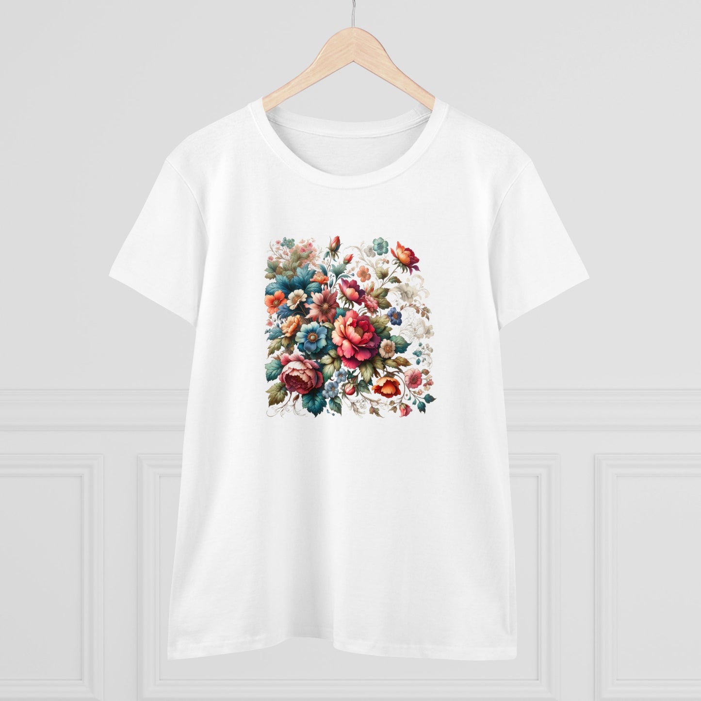 Floral design, botanical prints, Women's Midweight Cotton Tee