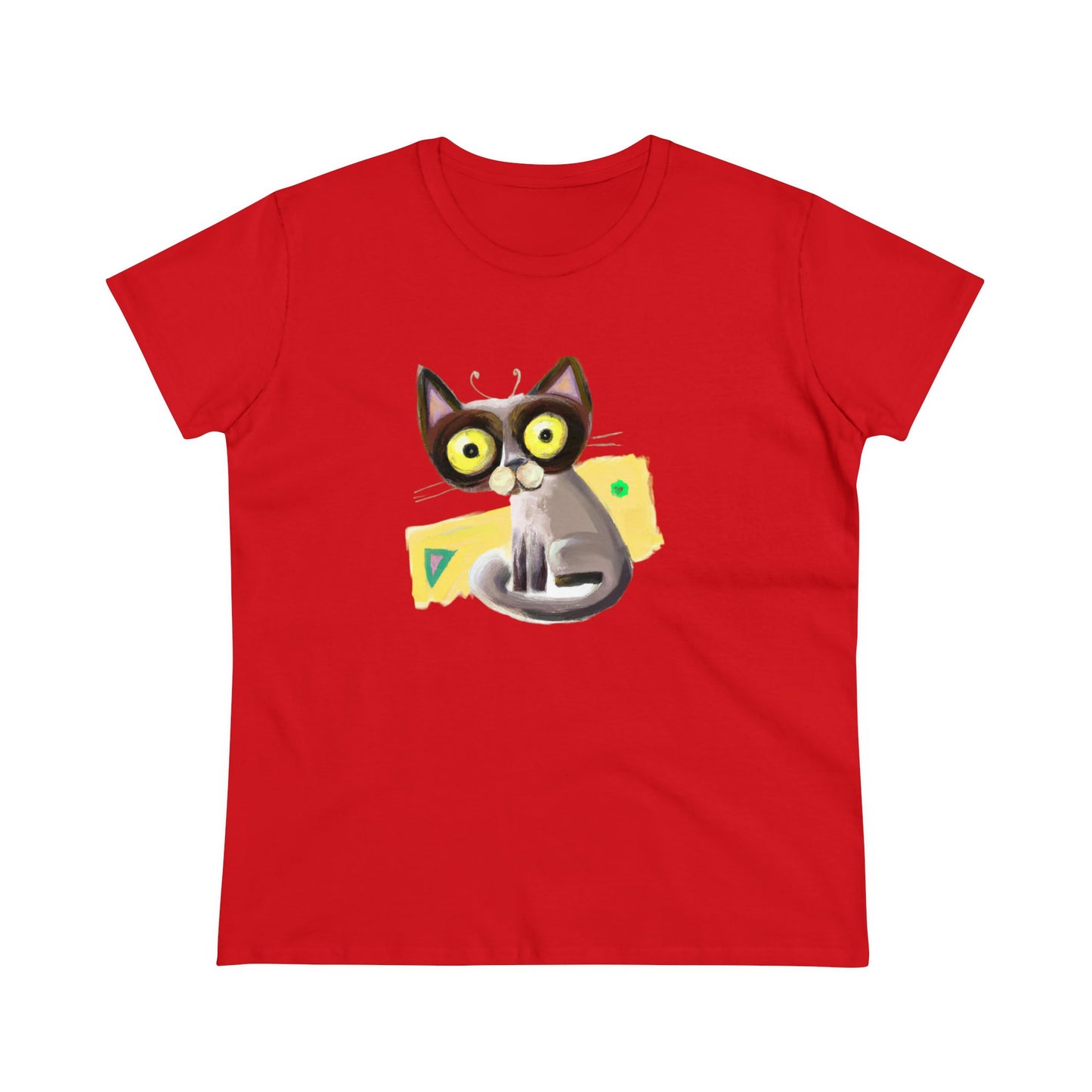 Funny cat, oil pastel, Women's Midweight Cotton Tee