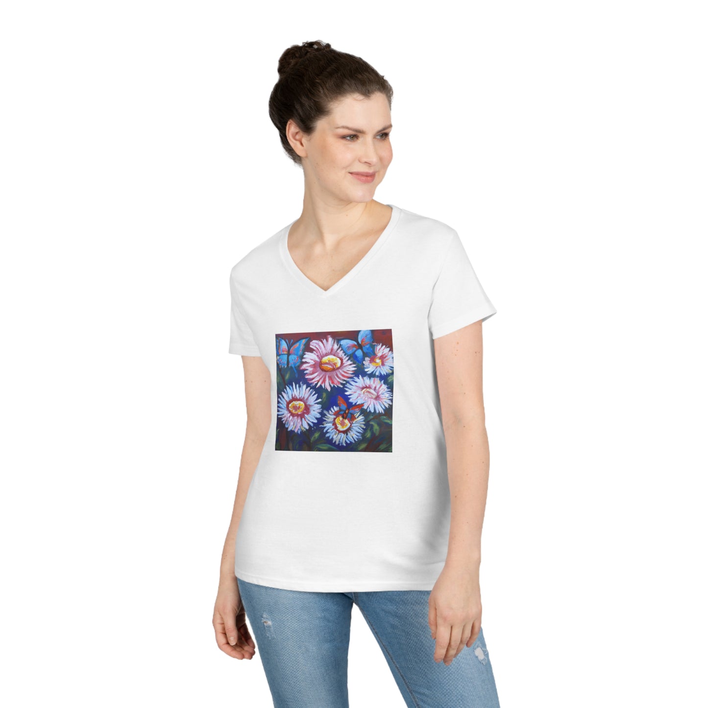 Flowers, oil pastel, Ladies' V-Neck T-Shirt