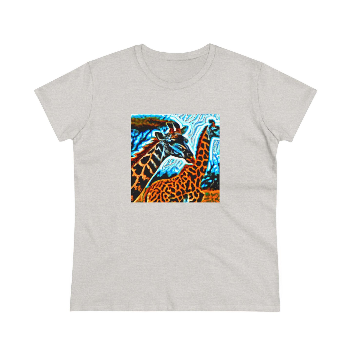 Giraffe, oil pastel, Women's Midweight Cotton Tee