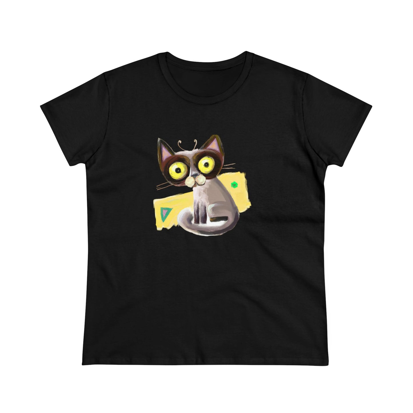 Funny cat, oil pastel, Women's Midweight Cotton Tee