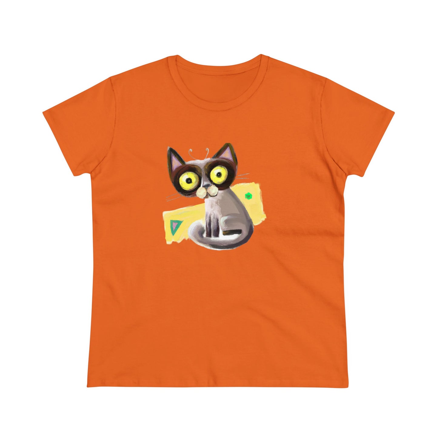 Funny cat, oil pastel, Women's Midweight Cotton Tee