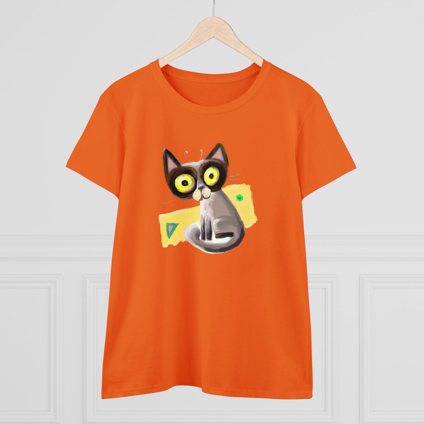 Funny cat, oil pastel, Women's Midweight Cotton Tee