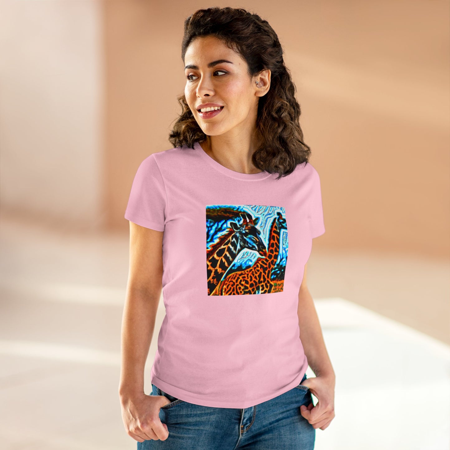 Giraffe, oil pastel, Women's Midweight Cotton Tee