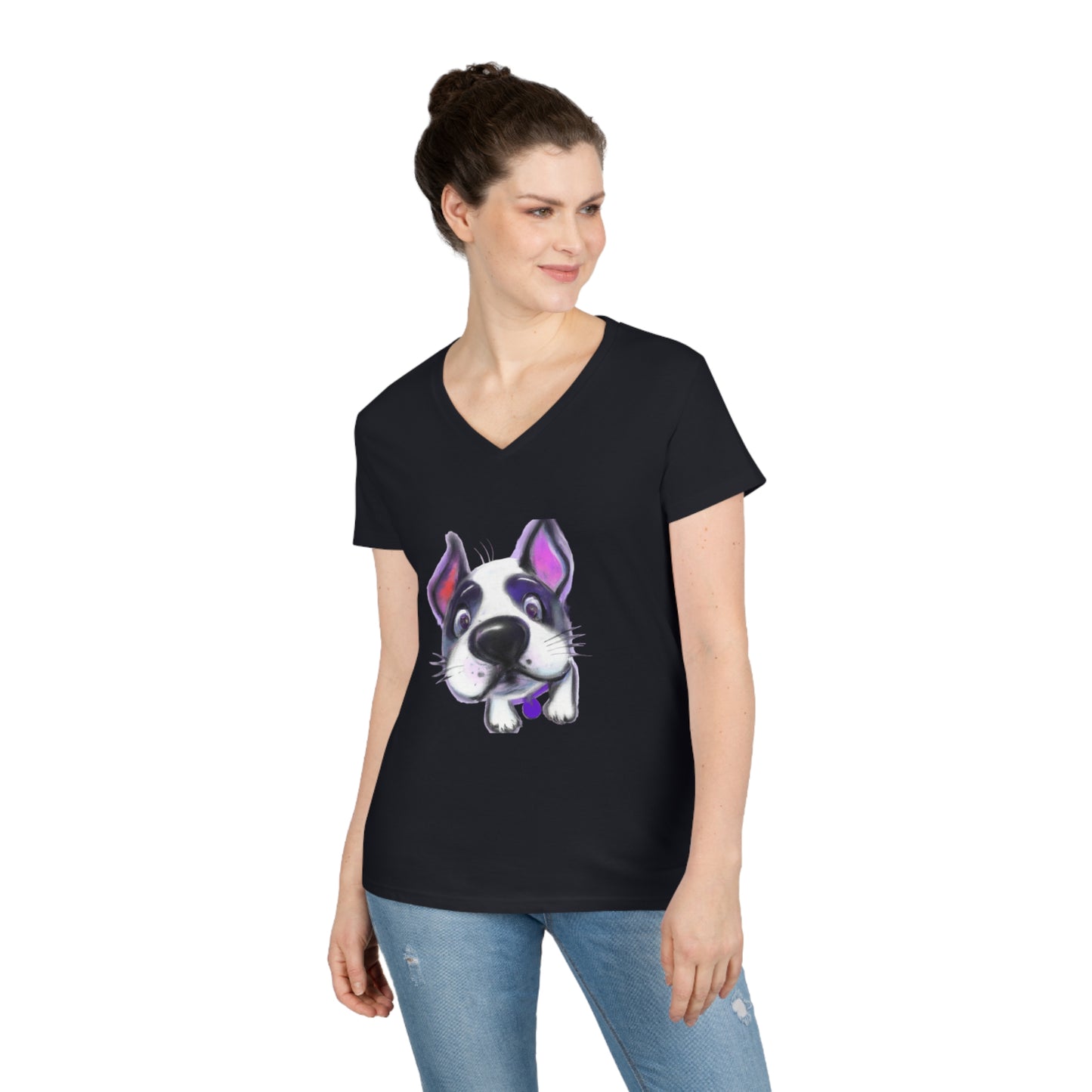 Happy dog, oil pastel, Ladies' V-Neck T-Shirt