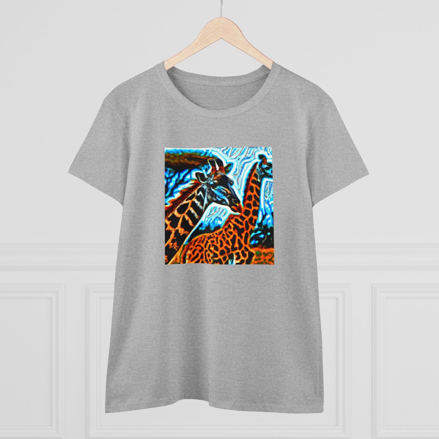 Giraffe, oil pastel, Women's Midweight Cotton Tee