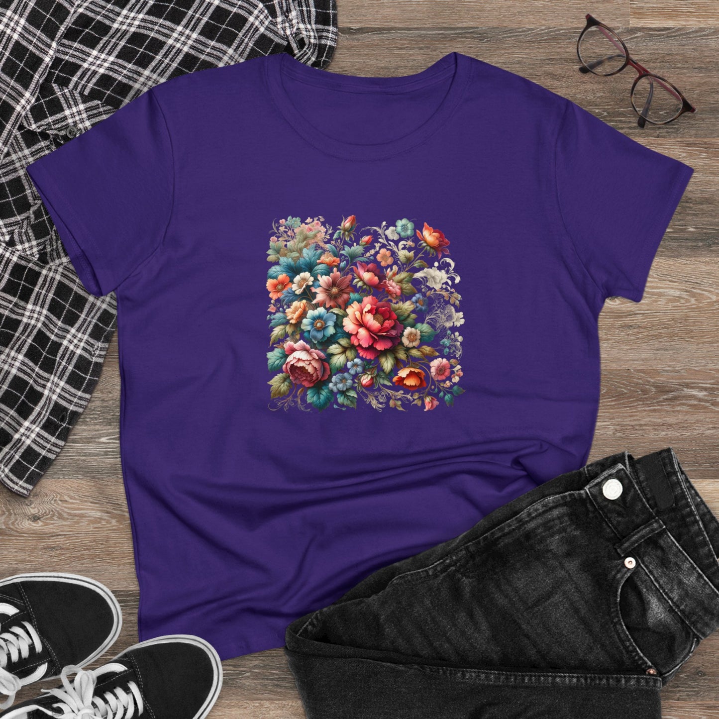 Floral design, botanical prints, Women's Midweight Cotton Tee