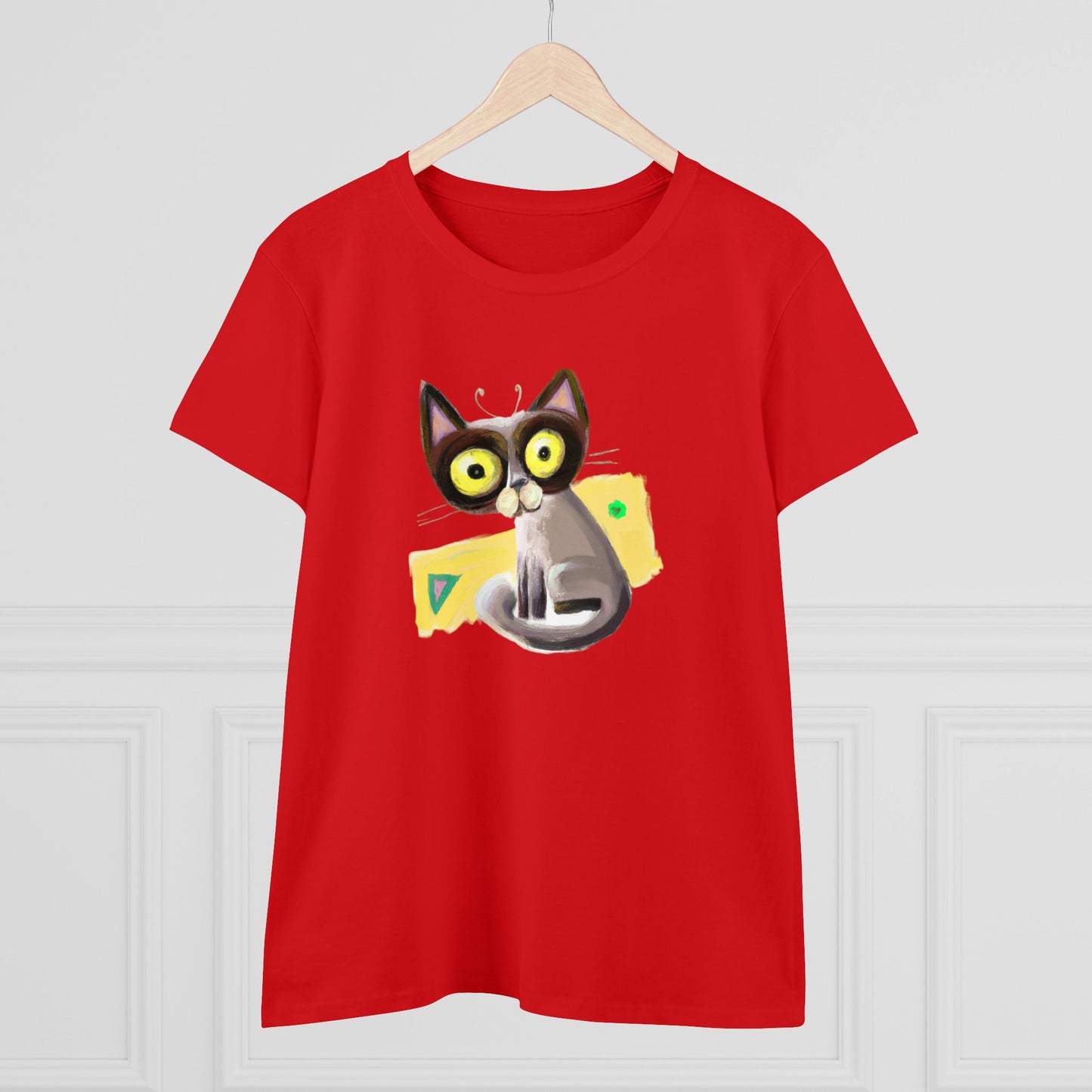 Funny cat, oil pastel, Women's Midweight Cotton Tee