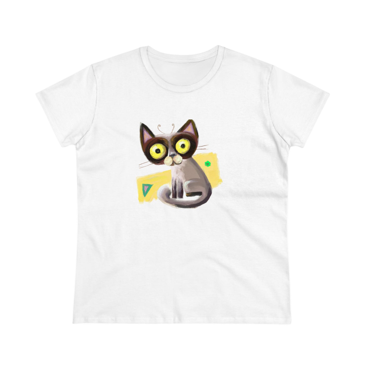 Funny cat, oil pastel, Women's Midweight Cotton Tee