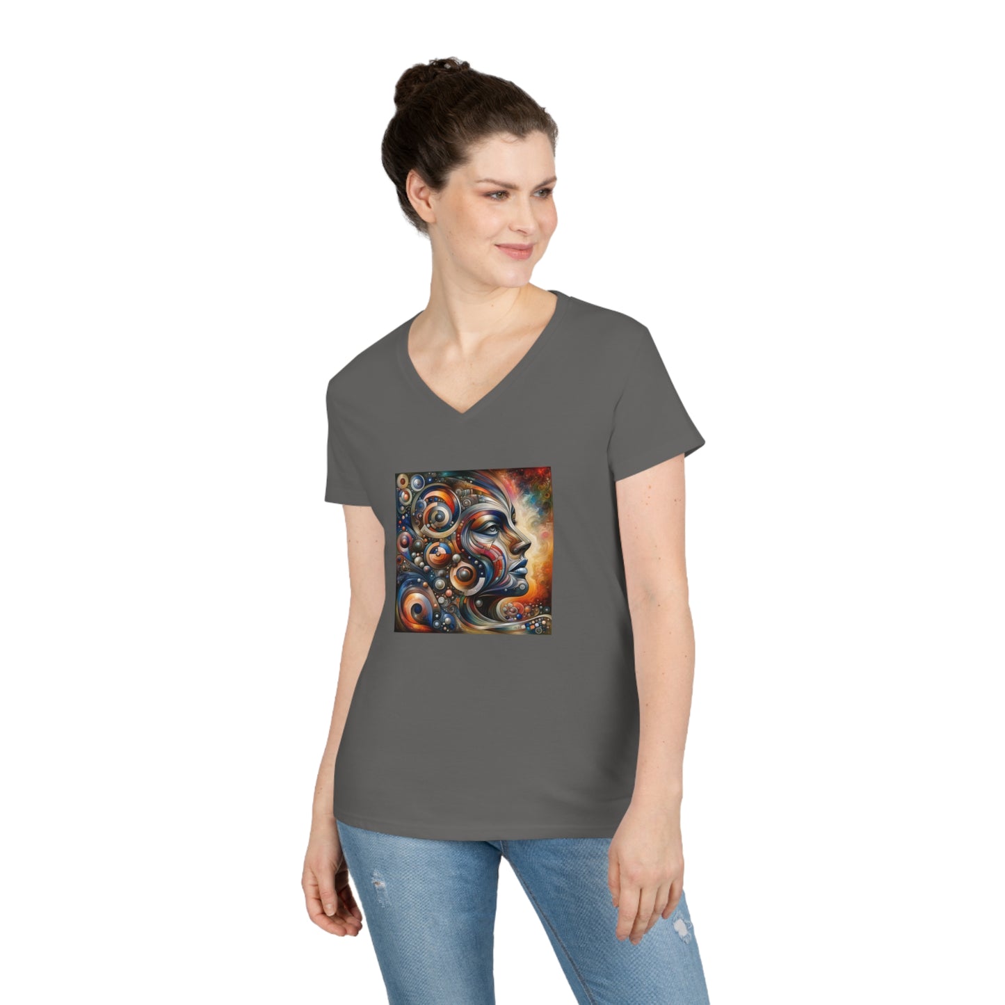 Abstract realism, woman's face, Ladies' V-Neck T-Shirt