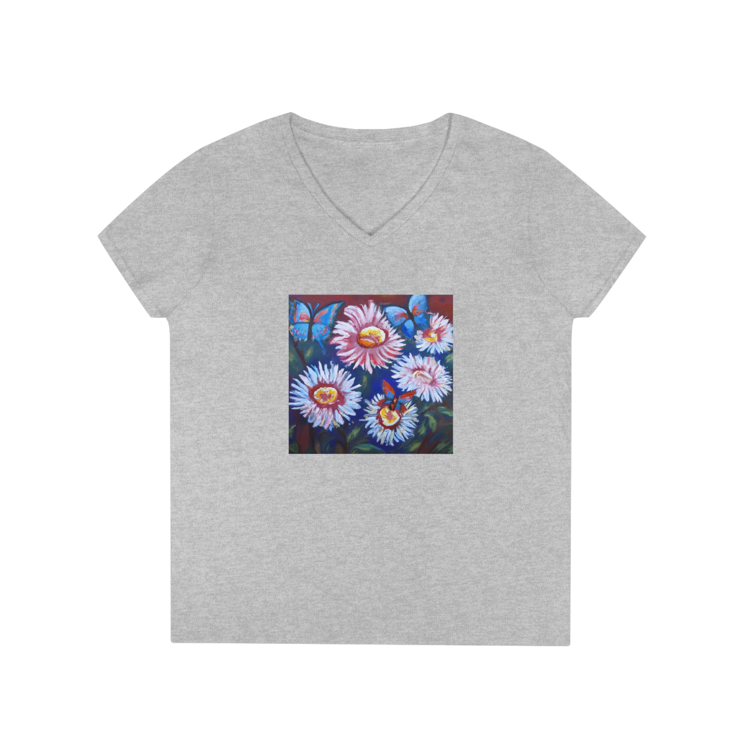 Flowers, oil pastel, Ladies' V-Neck T-Shirt