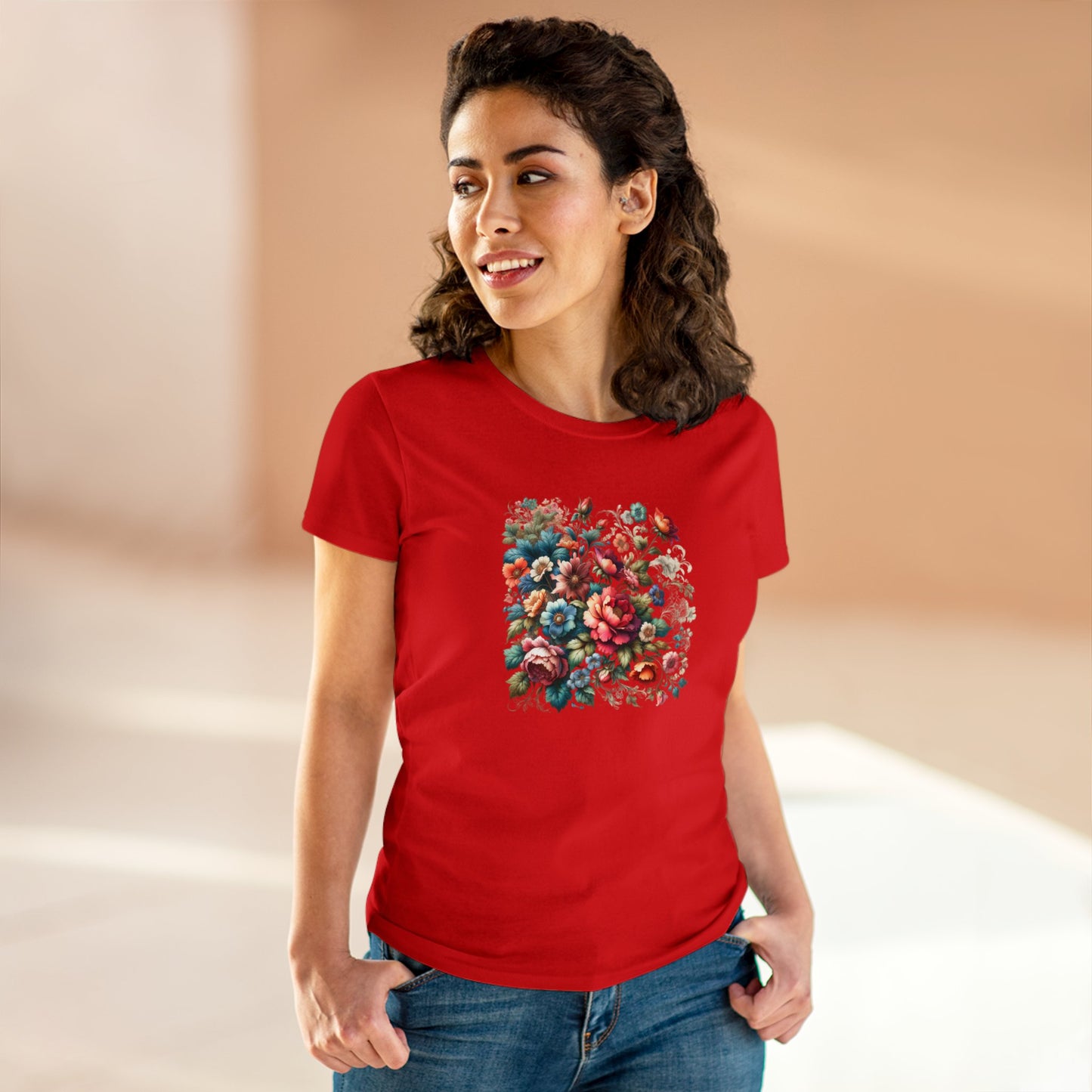 Floral design, botanical prints, Women's Midweight Cotton Tee