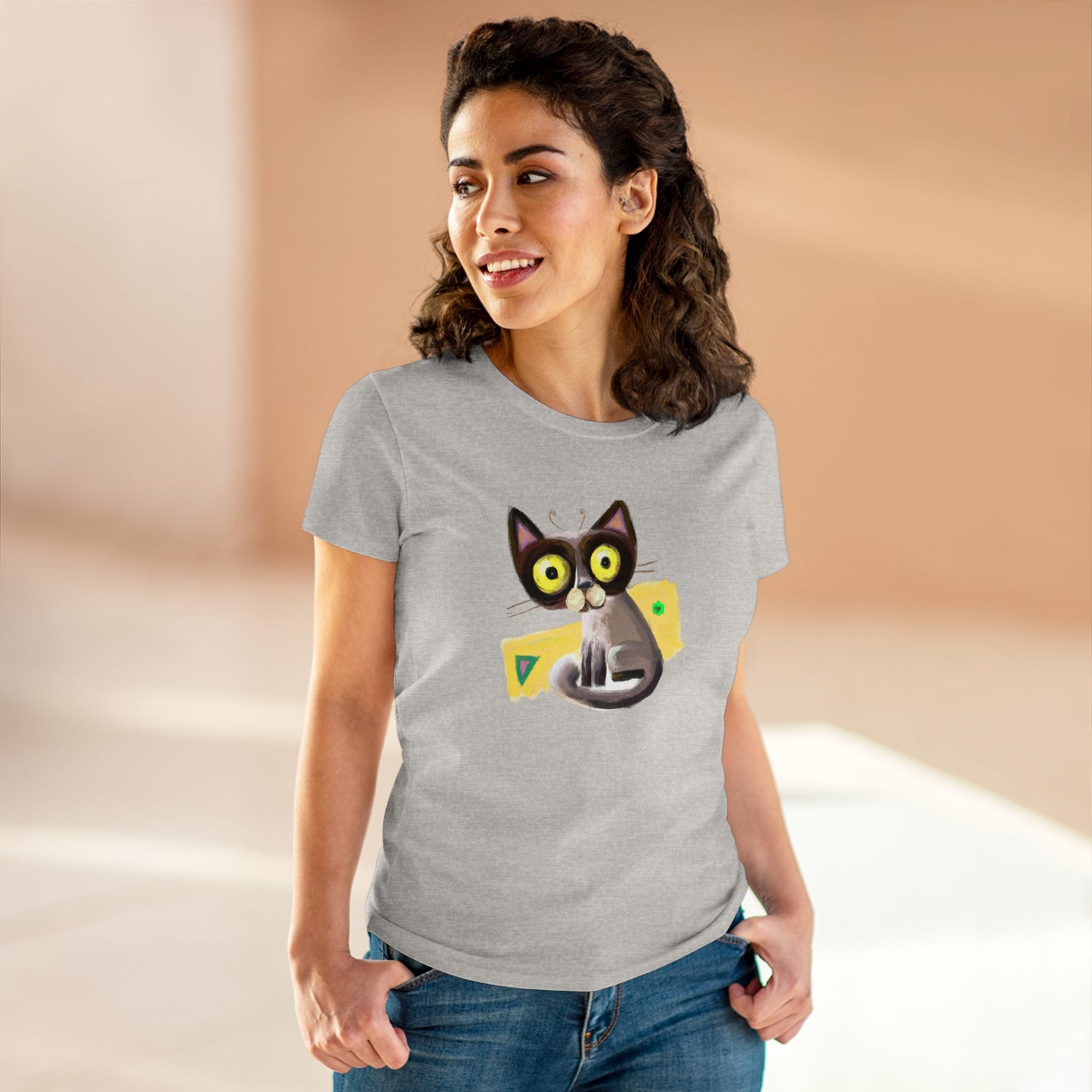 Funny cat, oil pastel, Women's Midweight Cotton Tee