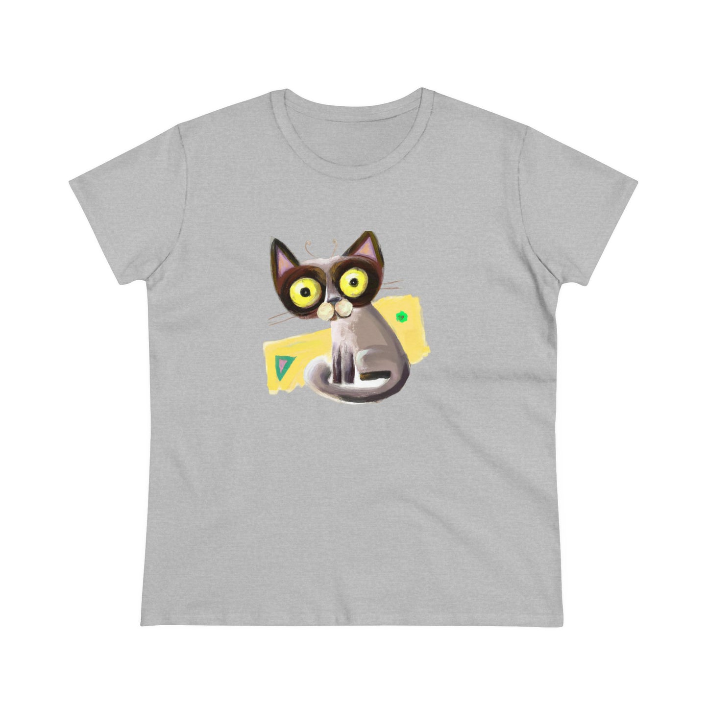 Funny cat, oil pastel, Women's Midweight Cotton Tee