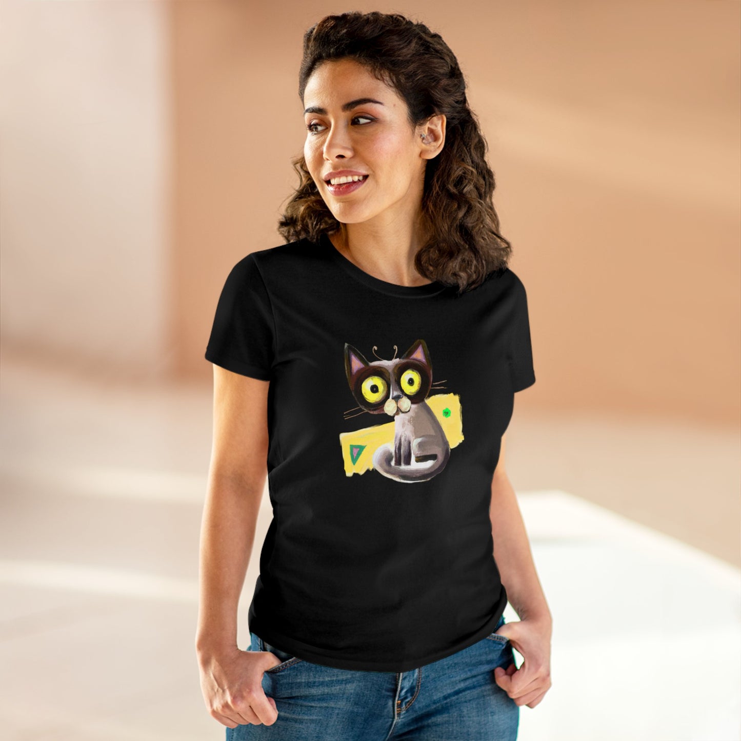 Funny cat, oil pastel, Women's Midweight Cotton Tee