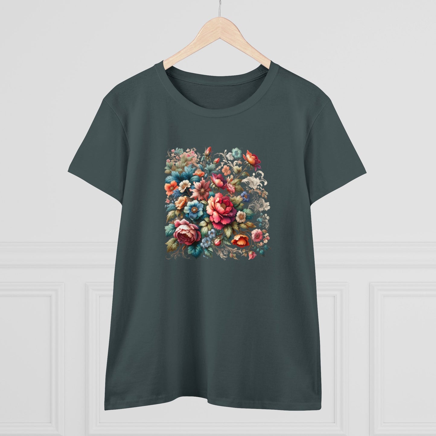 Floral design, botanical prints, Women's Midweight Cotton Tee