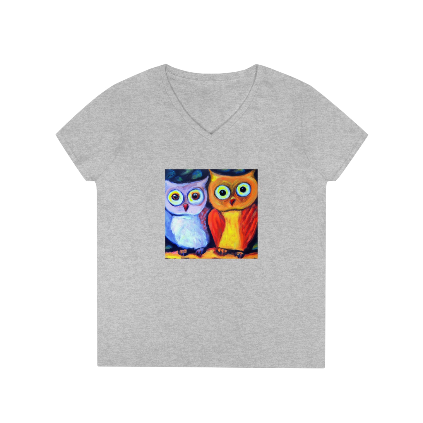 Owls, oil pastel, Ladies' V-Neck T-Shirt