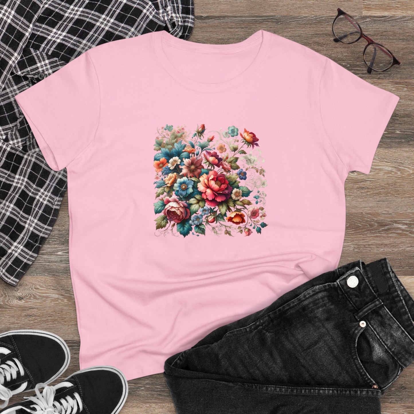 Floral design, botanical prints, Women's Midweight Cotton Tee