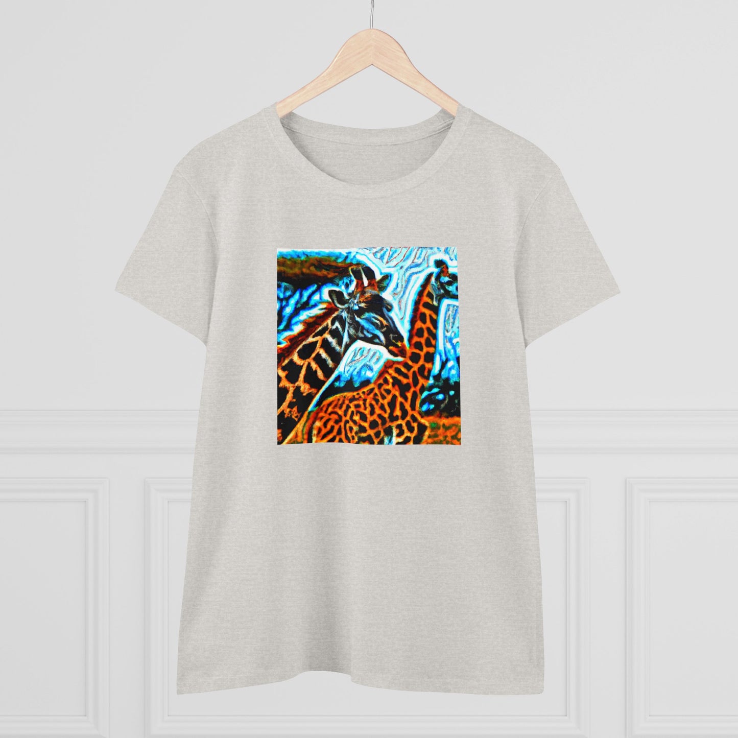 Giraffe, oil pastel, Women's Midweight Cotton Tee