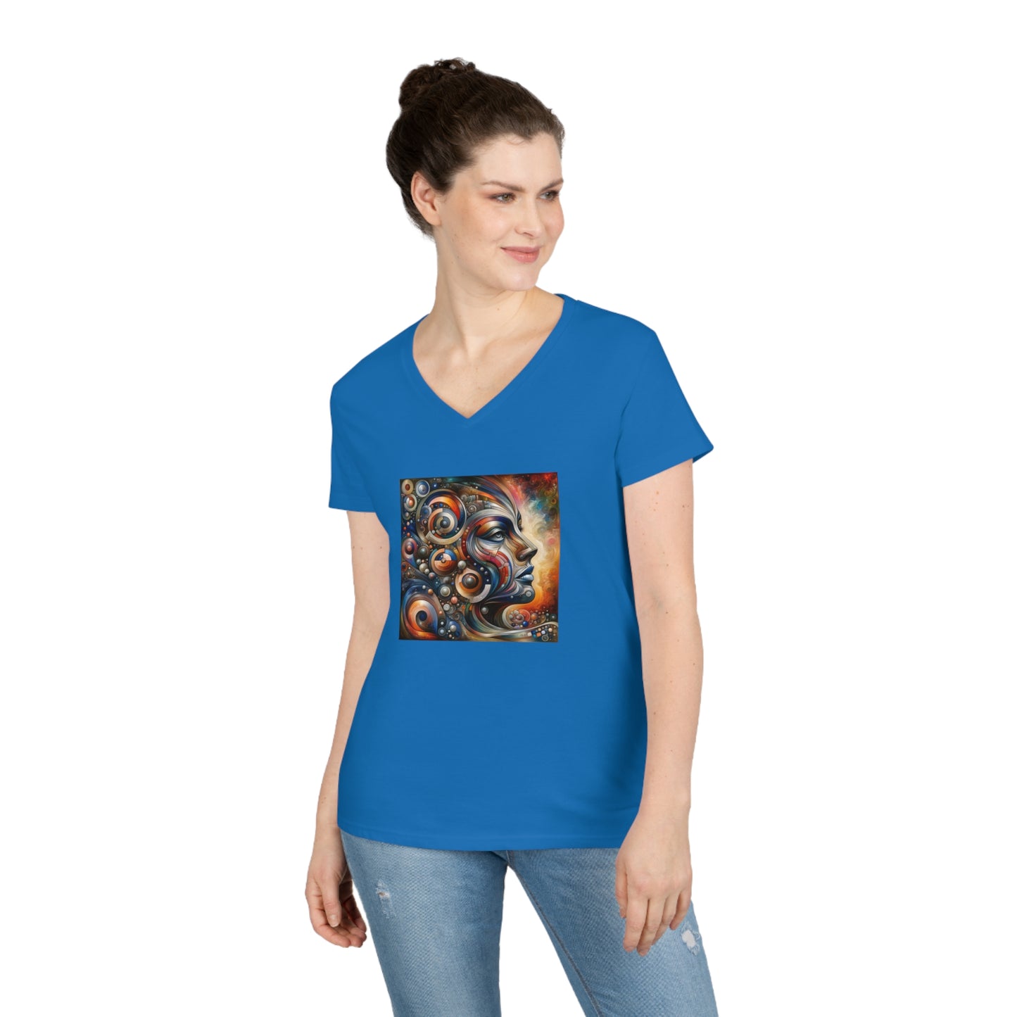 Abstract realism, woman's face, Ladies' V-Neck T-Shirt