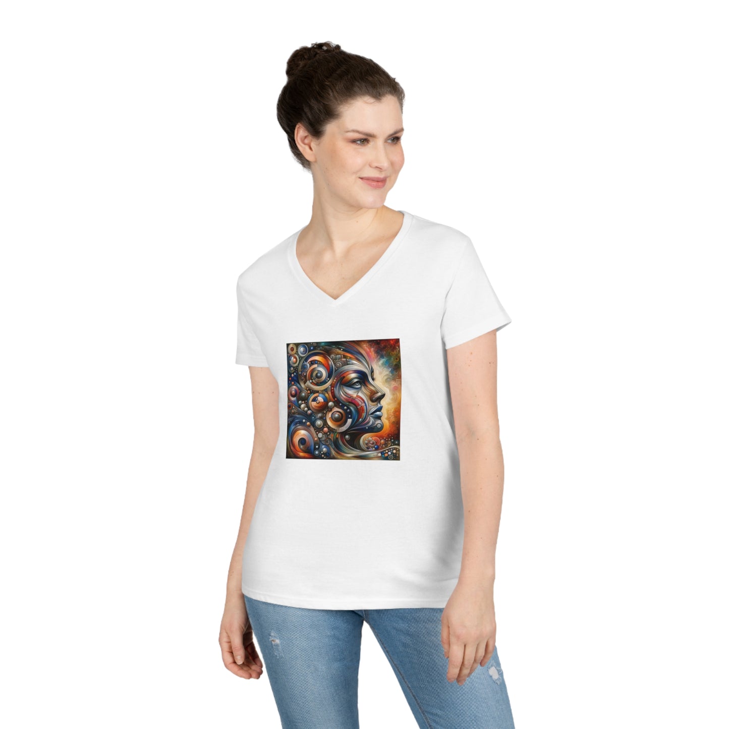 Abstract realism, woman's face, Ladies' V-Neck T-Shirt