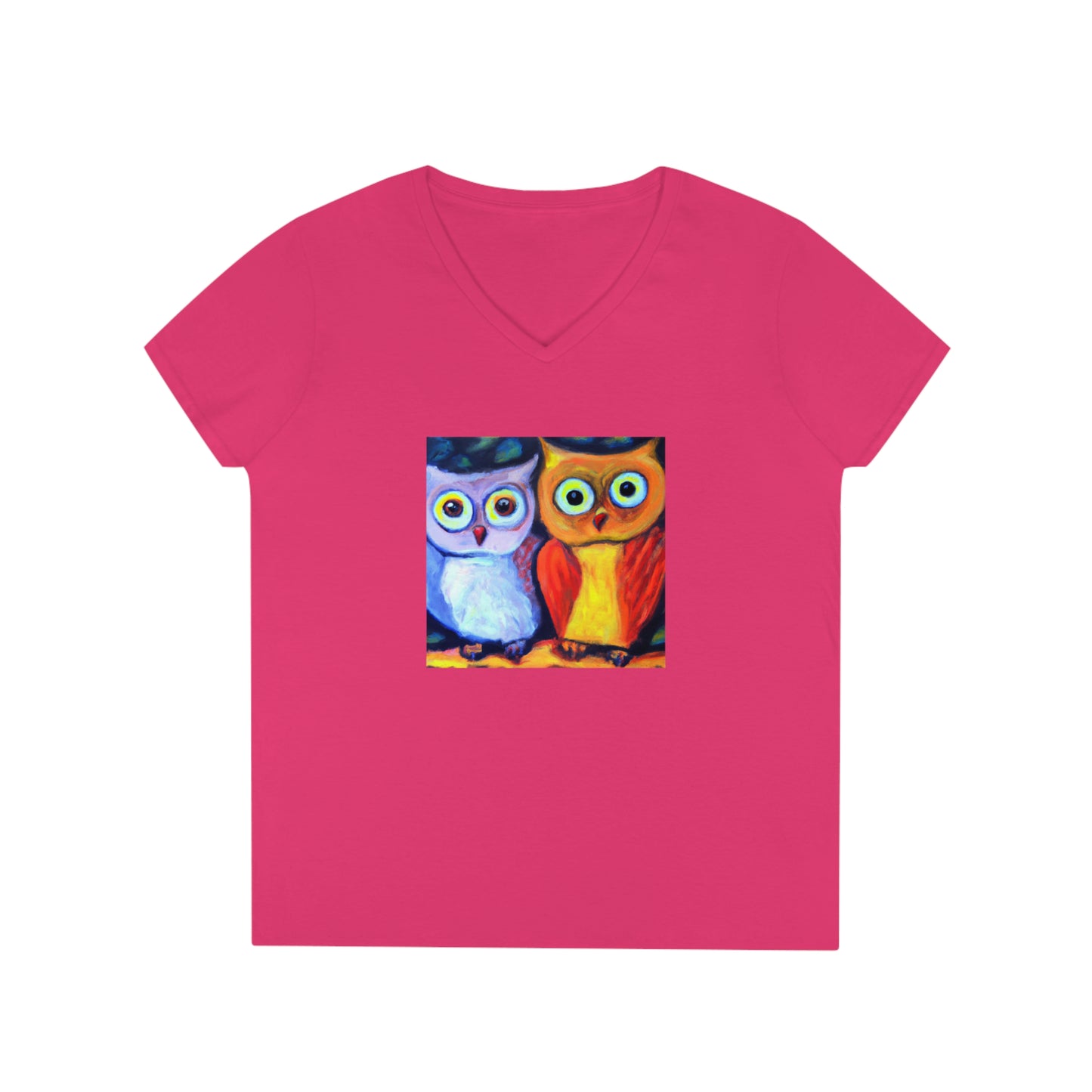 Owls, oil pastel, Ladies' V-Neck T-Shirt