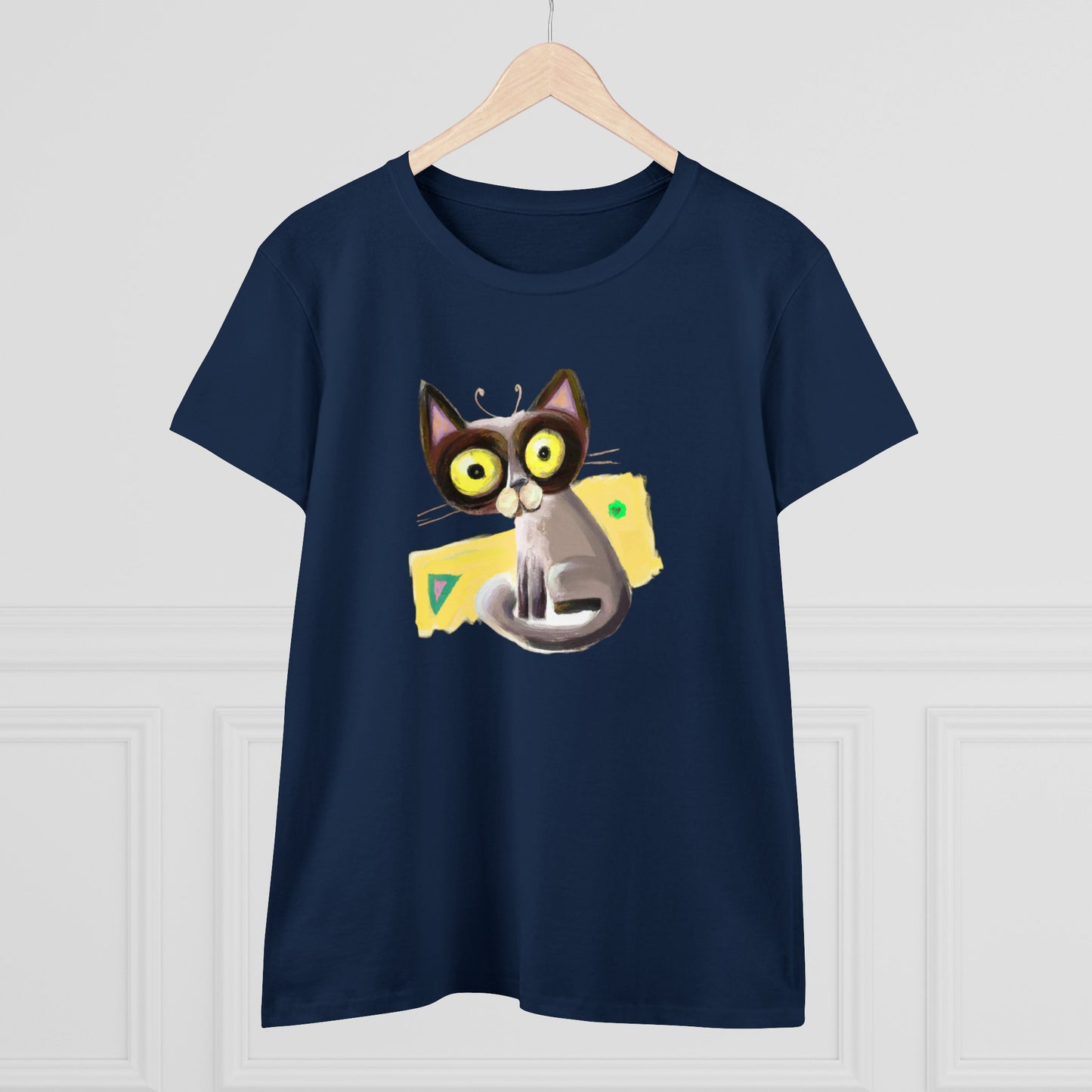 Funny cat, oil pastel, Women's Midweight Cotton Tee