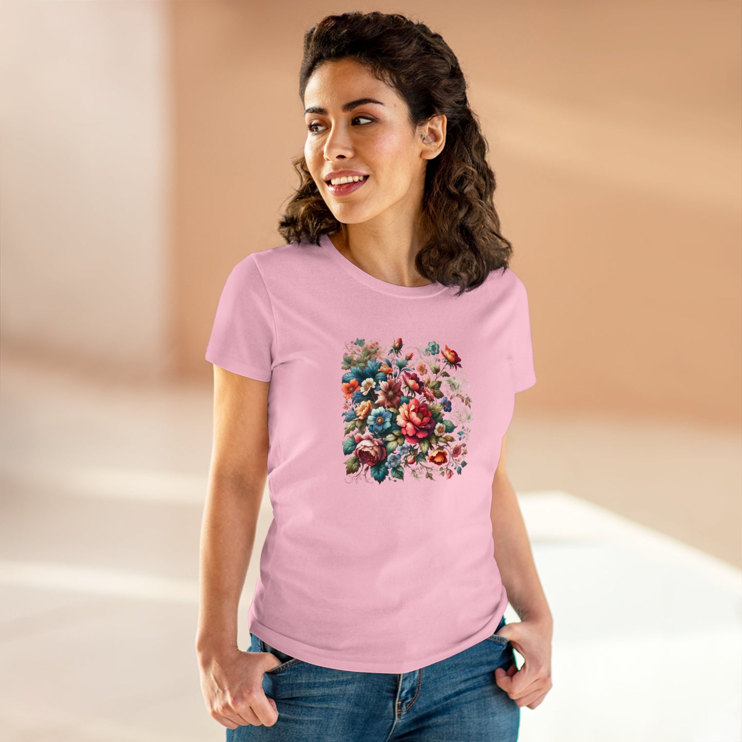 Floral design, botanical prints, Women's Midweight Cotton Tee