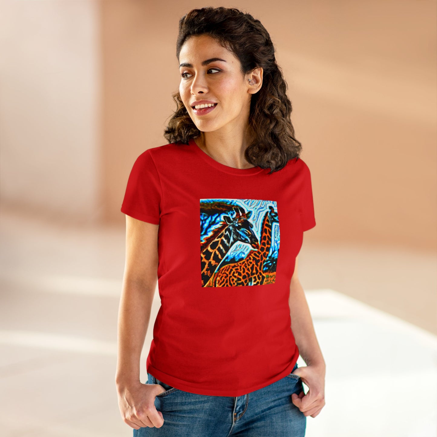 Giraffe, oil pastel, Women's Midweight Cotton Tee