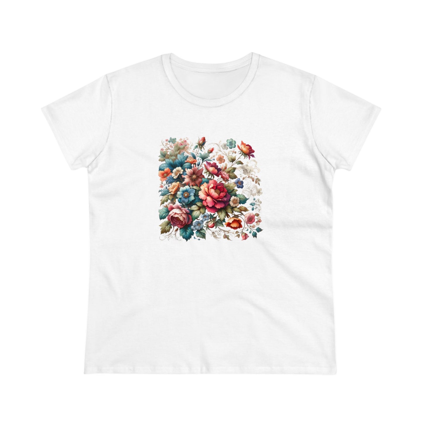 Floral design, botanical prints, Women's Midweight Cotton Tee