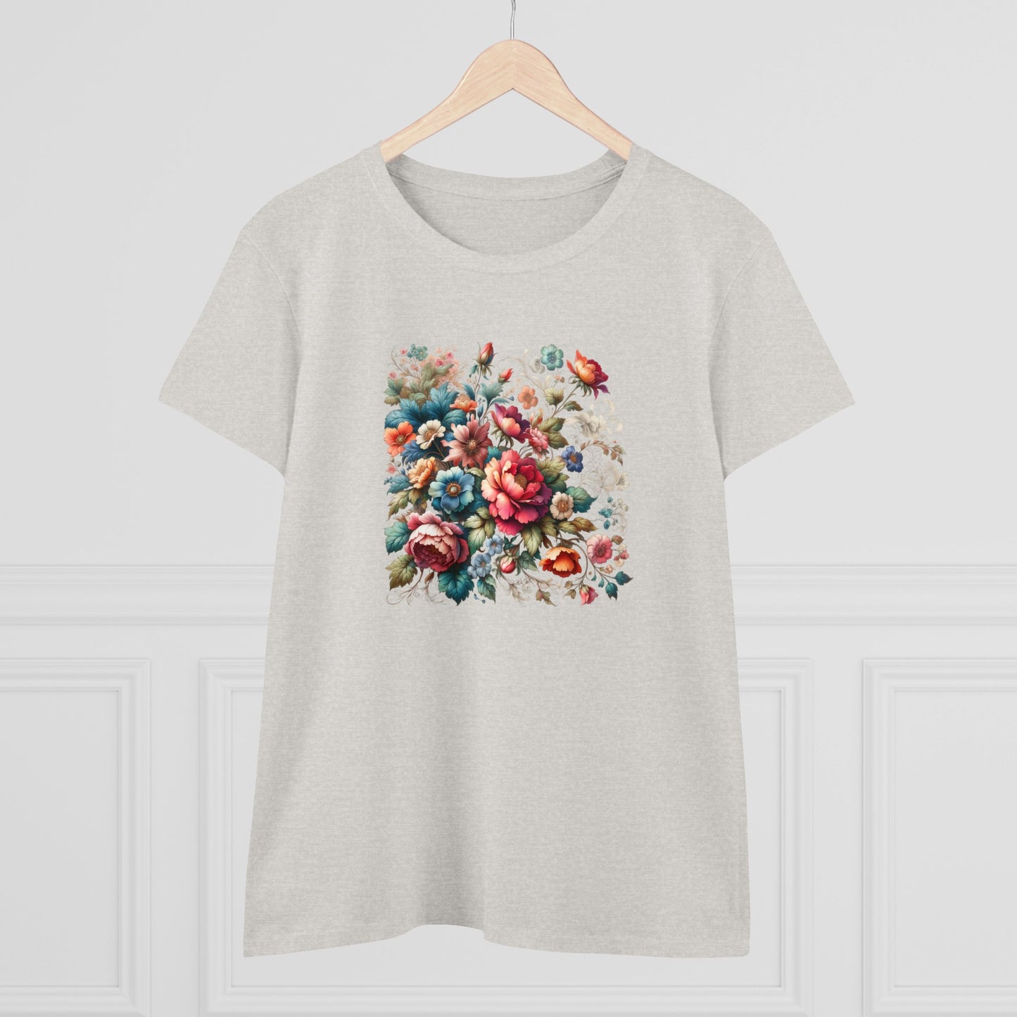 Floral design, botanical prints, Women's Midweight Cotton Tee