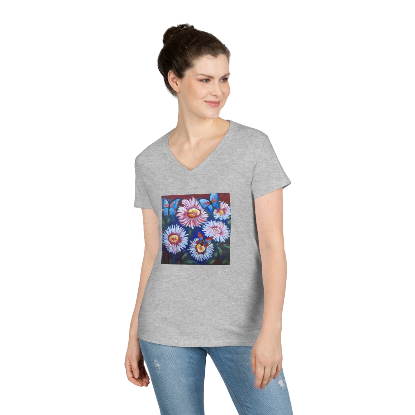 Flowers, oil pastel, Ladies' V-Neck T-Shirt