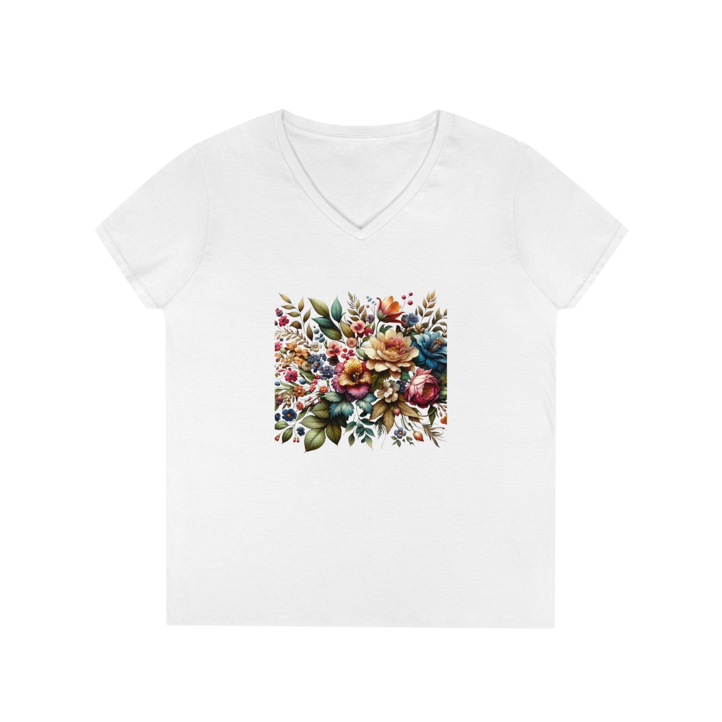 Floral design, vibrant, Ladies' V-Neck T-Shirt