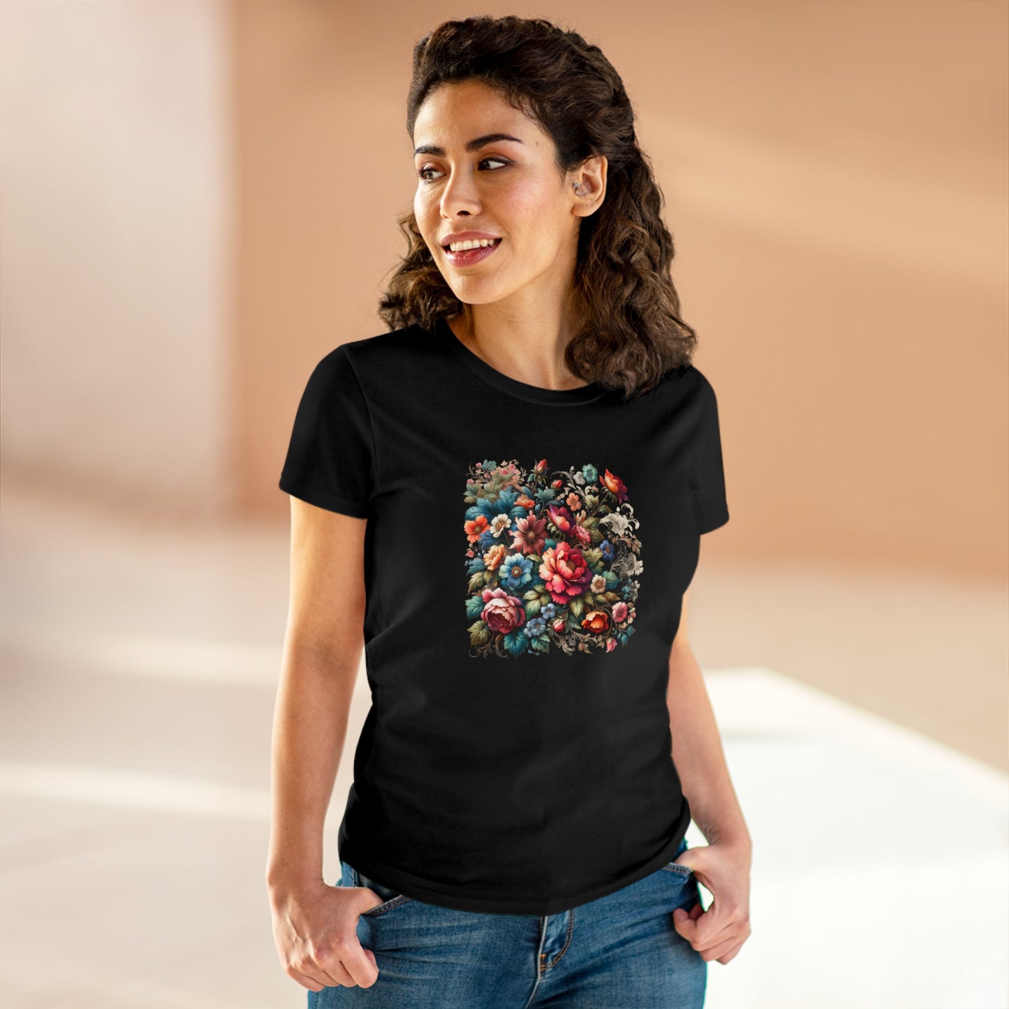 Floral design, botanical prints, Women's Midweight Cotton Tee