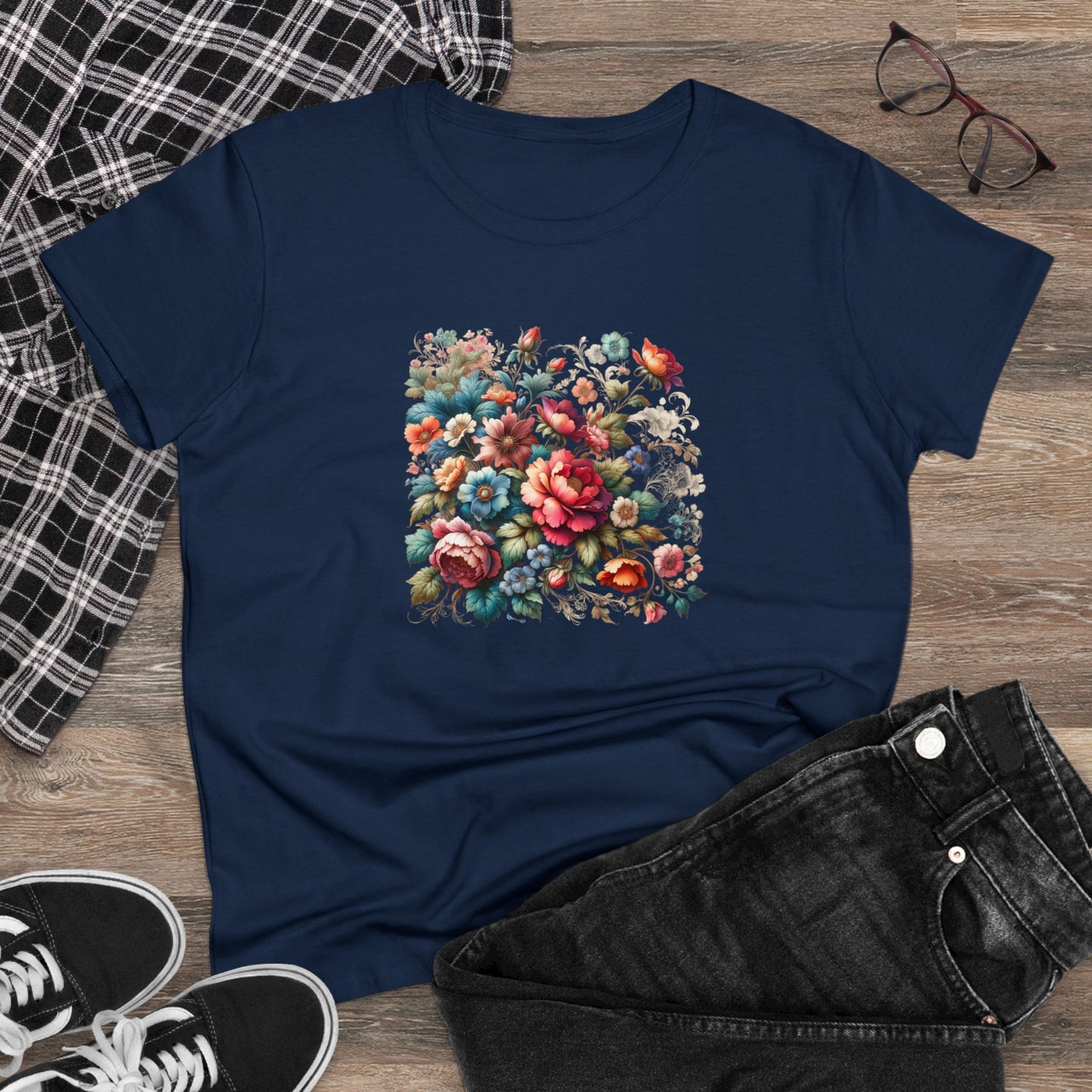 Floral design, botanical prints, Women's Midweight Cotton Tee