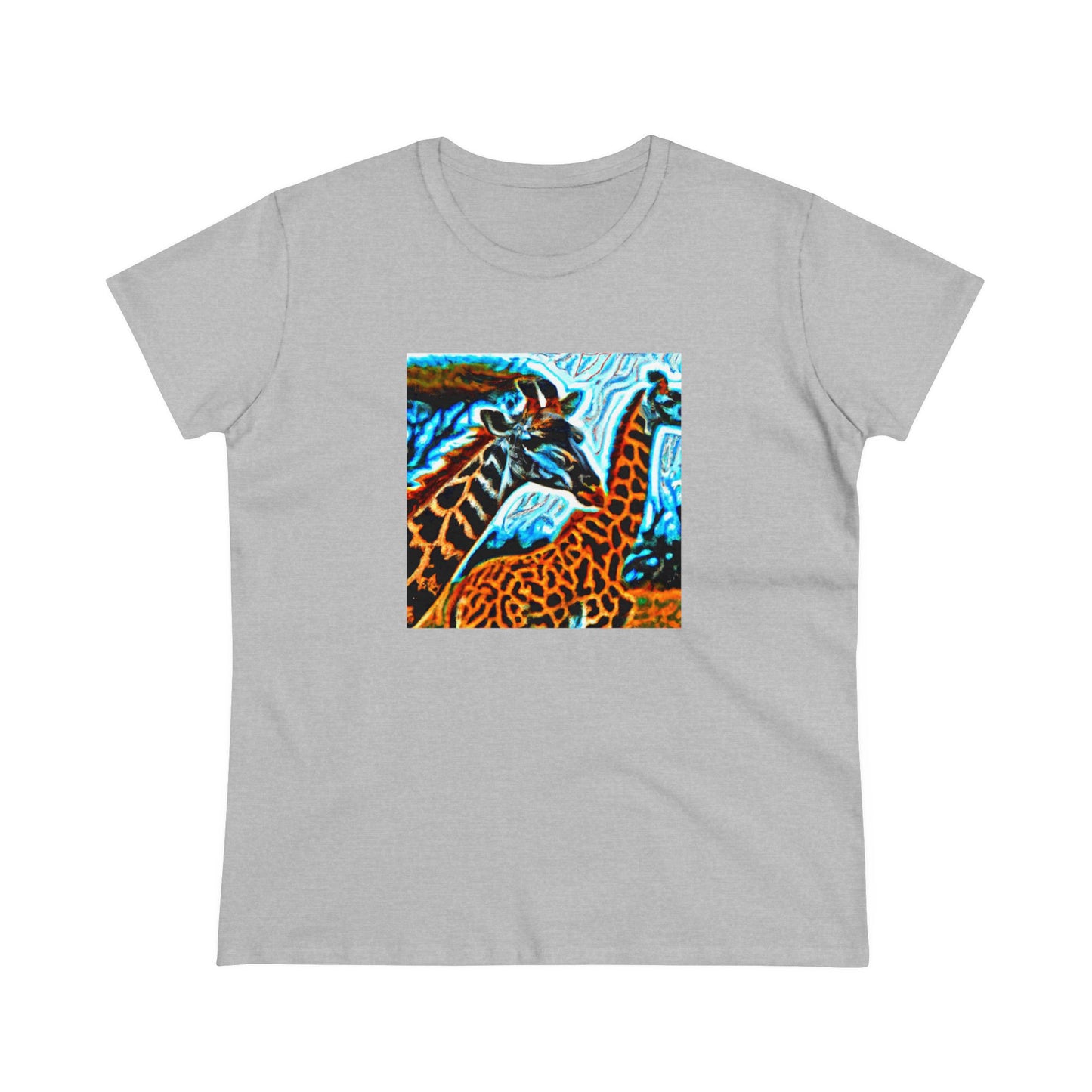 Giraffe, oil pastel, Women's Midweight Cotton Tee