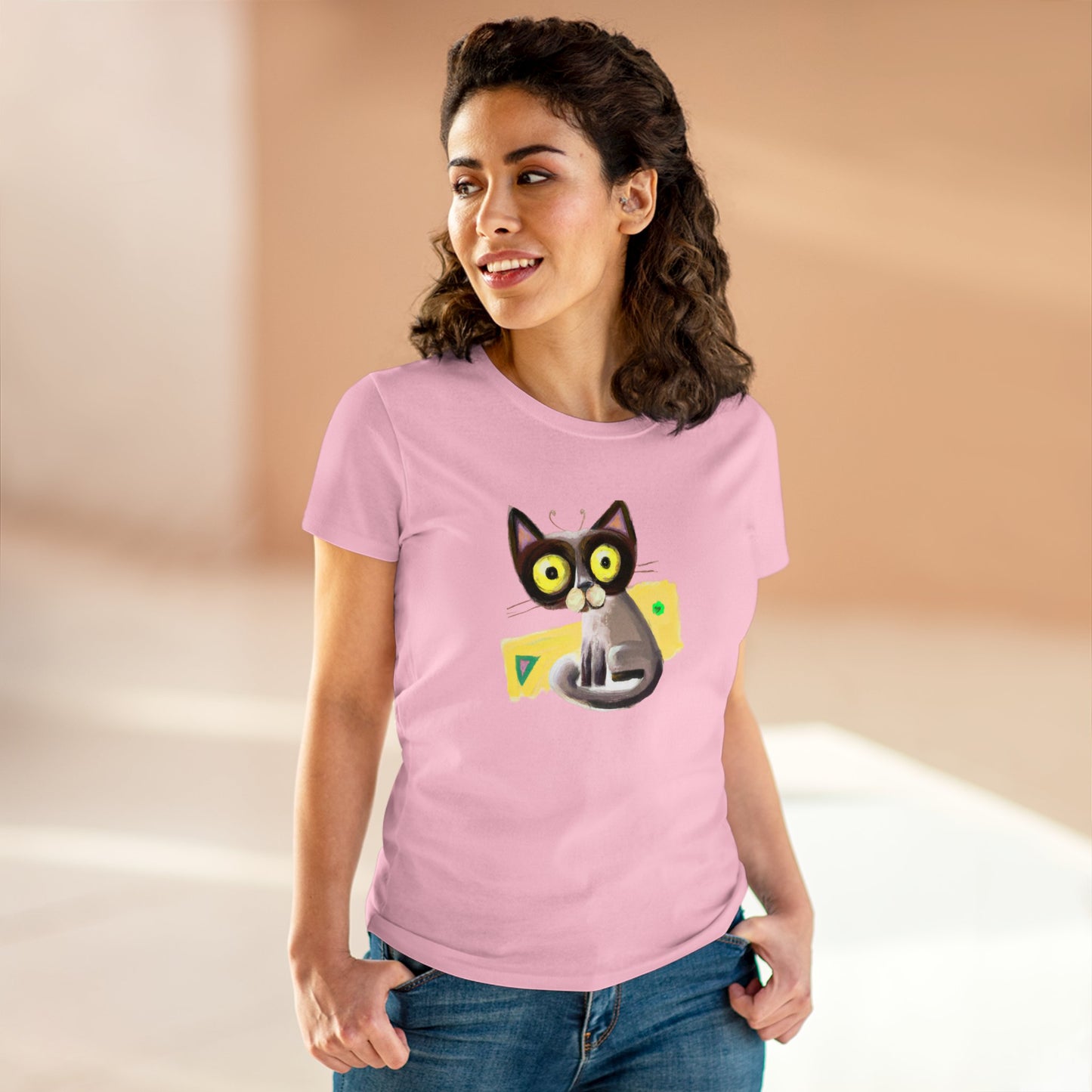 Funny cat, oil pastel, Women's Midweight Cotton Tee