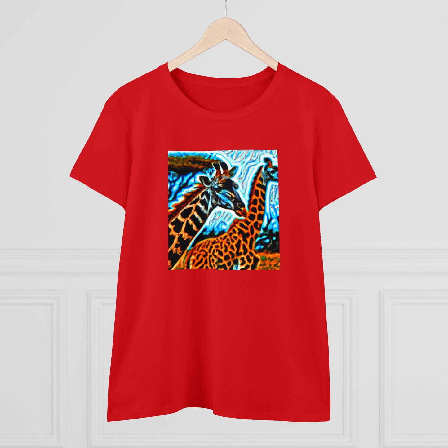 Giraffe, oil pastel, Women's Midweight Cotton Tee