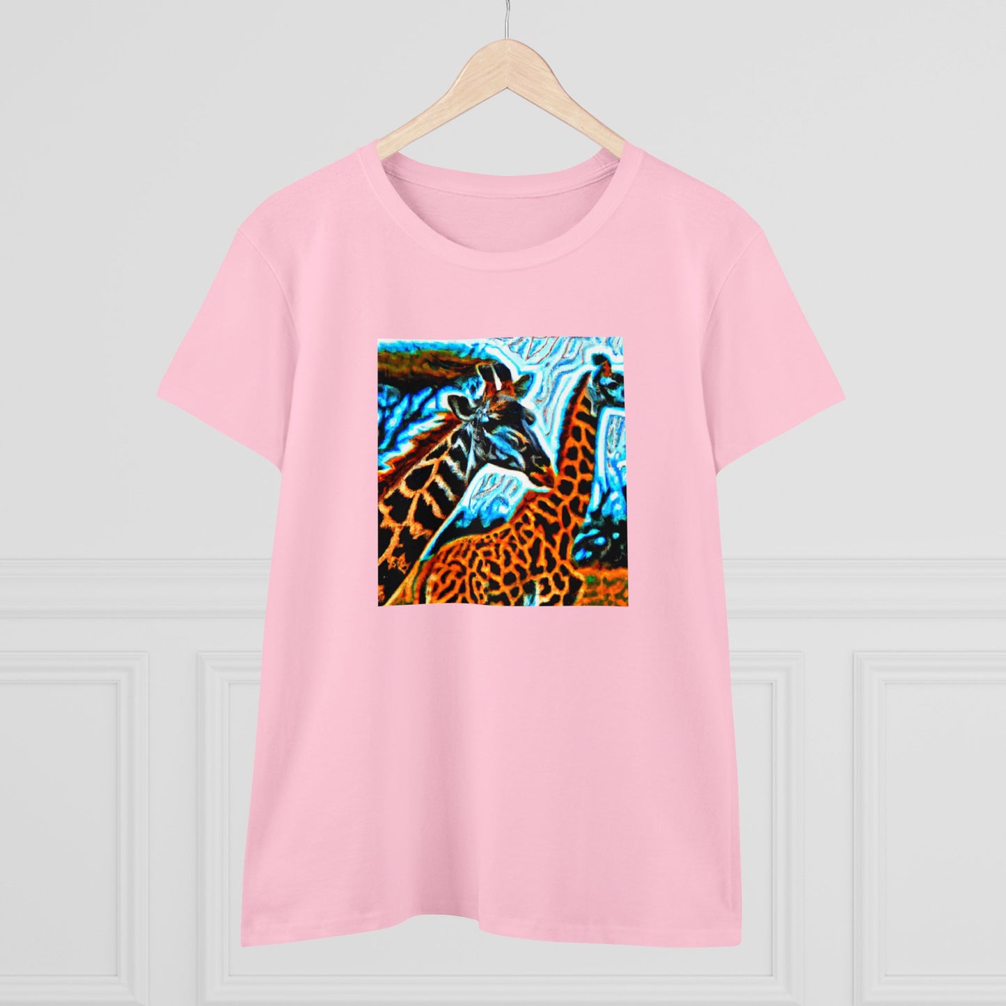 Giraffe, oil pastel, Women's Midweight Cotton Tee