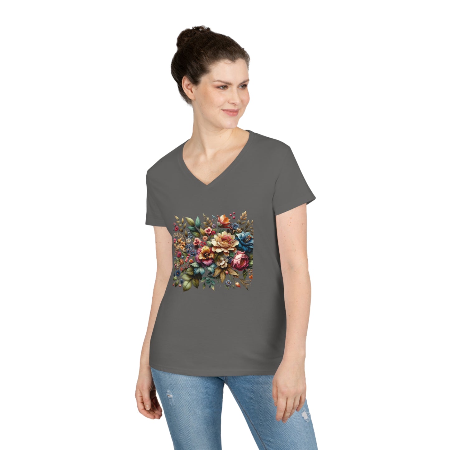 Floral design, vibrant, Ladies' V-Neck T-Shirt