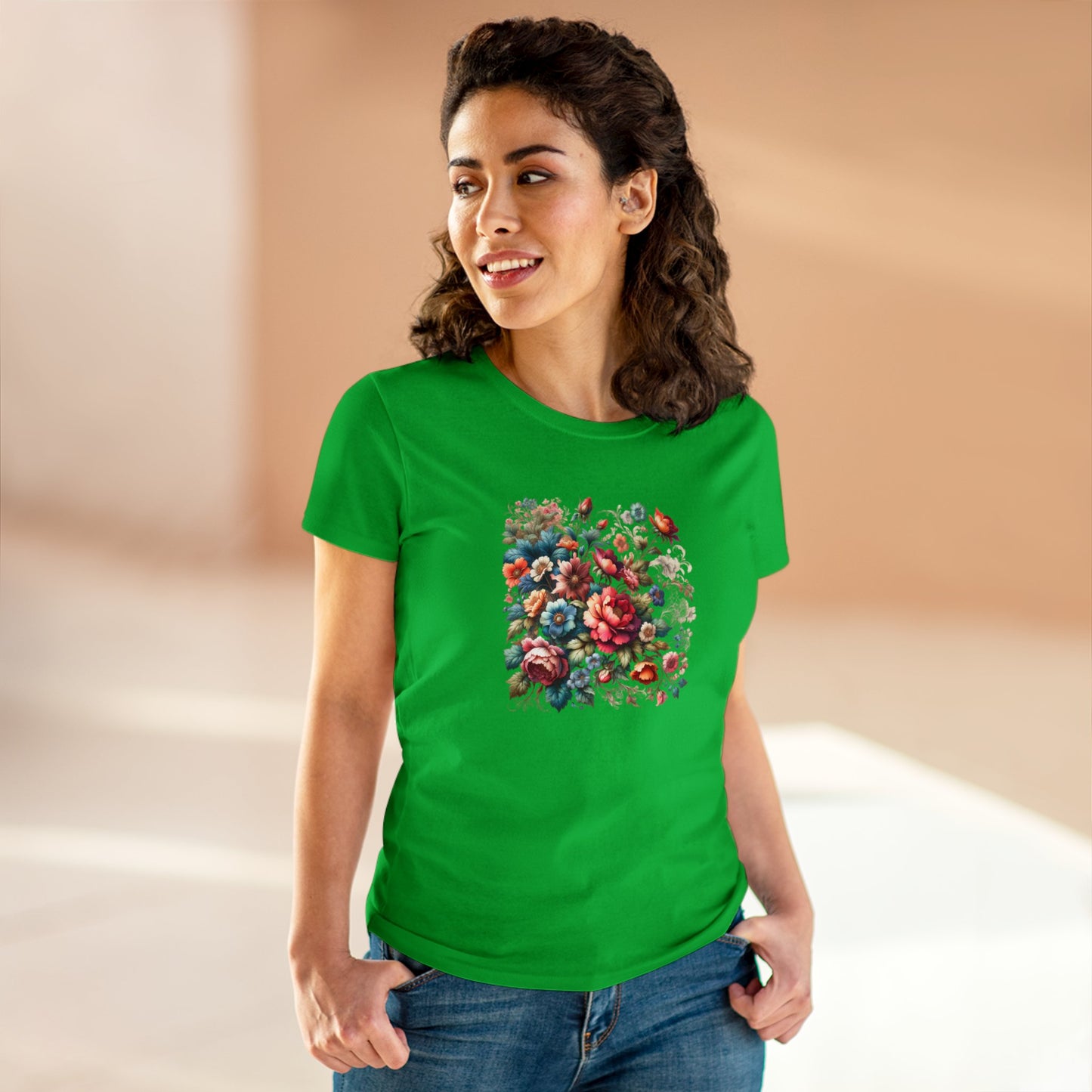 Floral design, botanical prints, Women's Midweight Cotton Tee