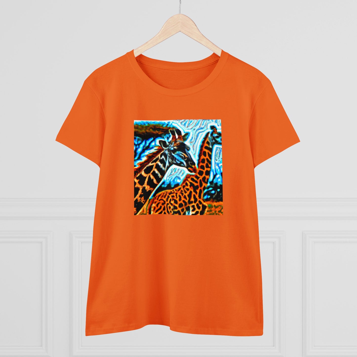 Giraffe, oil pastel, Women's Midweight Cotton Tee